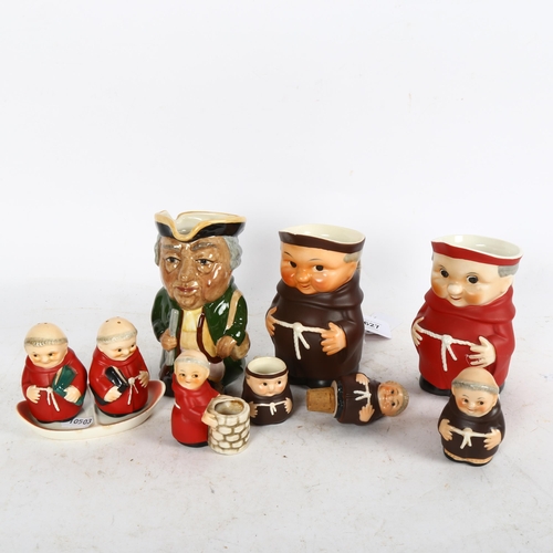 627 - Goebel Friar and Cardinal Tuck ceramics, including cruets, jugs etc, largest height 15cm