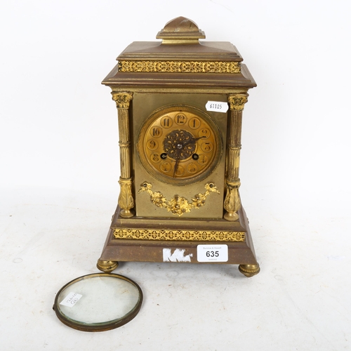 635 - An early 20th century gilt-brass architectural 8-day mantel clock, by Vincenti & Co, front cover det... 