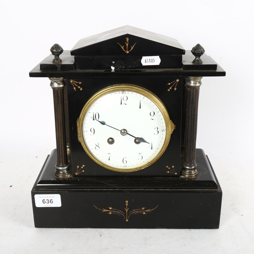 636 - An early 20th century French black slate-cased architectural 8-day mantel clock, by Japy & Co, with ... 