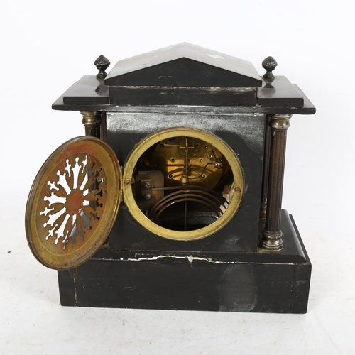 636 - An early 20th century French black slate-cased architectural 8-day mantel clock, by Japy & Co, with ... 