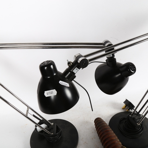 650 - A pair of modern chrome anglepoise lamps, and a large corkscrew