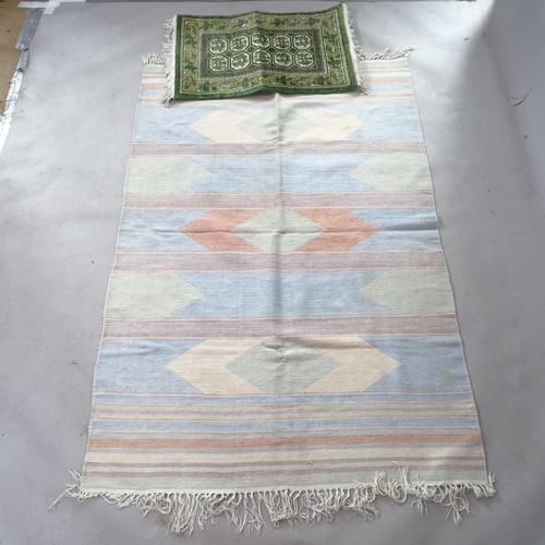 2372 - A Kilim rug, 200cm x 130cm, and a small Indian silk mat