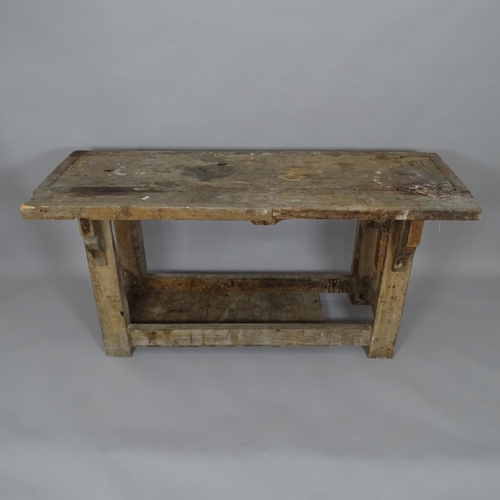 2501 - A Vintage pine work bench, L145cm, H73cm, D51cm