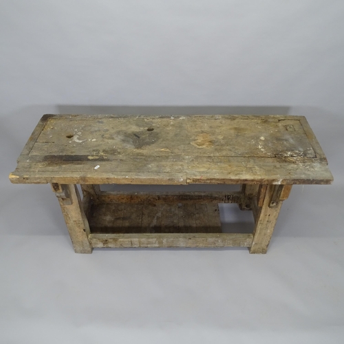 2501 - A Vintage pine work bench, L145cm, H73cm, D51cm