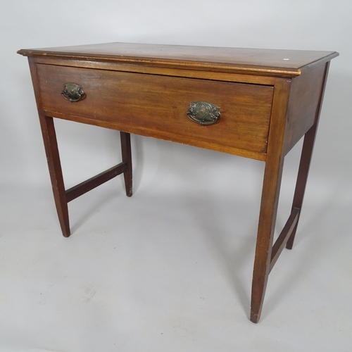 2516 - An Edwardian mahogany side table, with single frieze drawer and marquetry inlay, 93cm x 77cm x 55cm