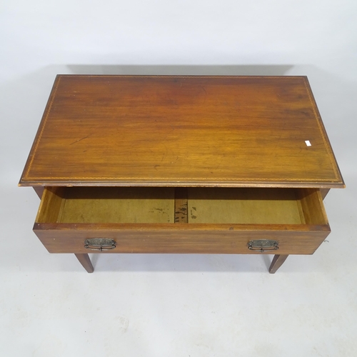 2516 - An Edwardian mahogany side table, with single frieze drawer and marquetry inlay, 93cm x 77cm x 55cm