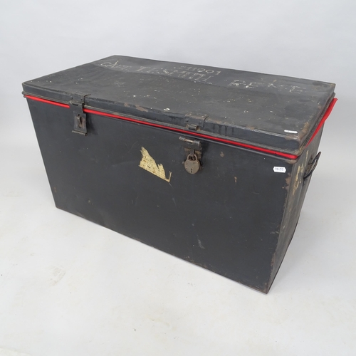 2517 - A Vintage metal trunk, labelled Captain T F Smith, REME, 83cm x 47cm x 45cm