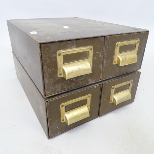 2522 - A Vintage metal table-top 2-section 4-drawer filing cabinet, 28cm x 22cm x 36cm