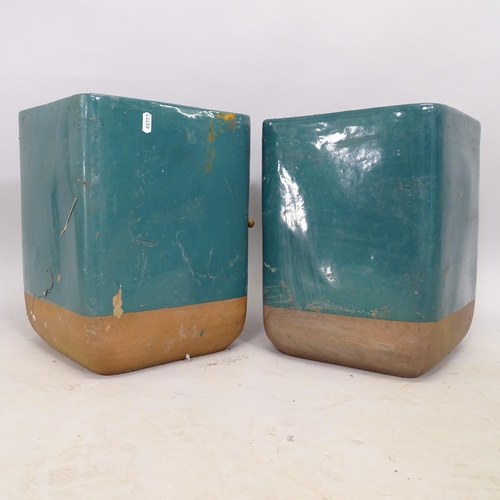 2692 - A pair of square glazed terracotta garden pots, 27cm x 36cm