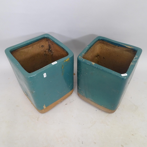 2692 - A pair of square glazed terracotta garden pots, 27cm x 36cm