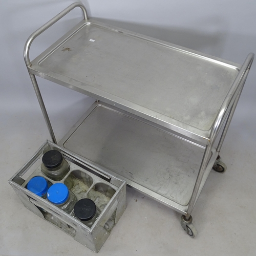 2706 - A stainless steel 2-tier metal trolley, 87cm x 92cm x 47cm, a galvanised metal crate, 52cm x 33cm x ... 