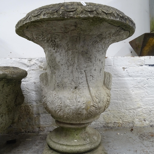 2708 - A weathered concrete garden urn, D58cm, H68cm