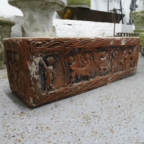 2711 - A rectangular weathered and painted concrete garden trough, L80cm, H26cm, D26cm