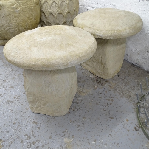 2716 - A pair of concrete garden staddle stones, 50cm x 42cm