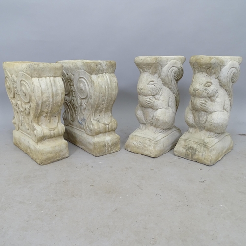 2722 - A pair of squirrel garden seat plinths, and a pair of Classical style garden seat plinths, 32cm x 38... 