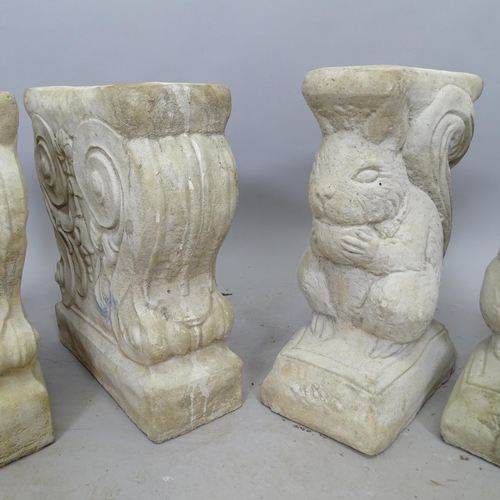 2722 - A pair of squirrel garden seat plinths, and a pair of Classical style garden seat plinths, 32cm x 38... 