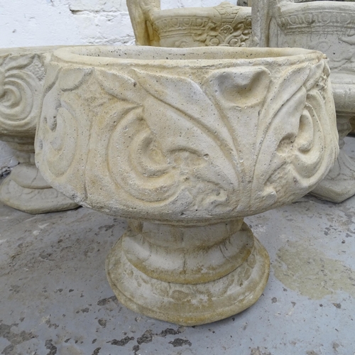 2732 - A pair of 2-sectional concrete planters, on circular bases, 45cm x 40cm