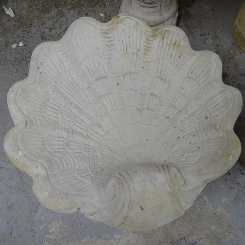 2735 - A shell design concrete bird bath on stand, 50cm x 42cm