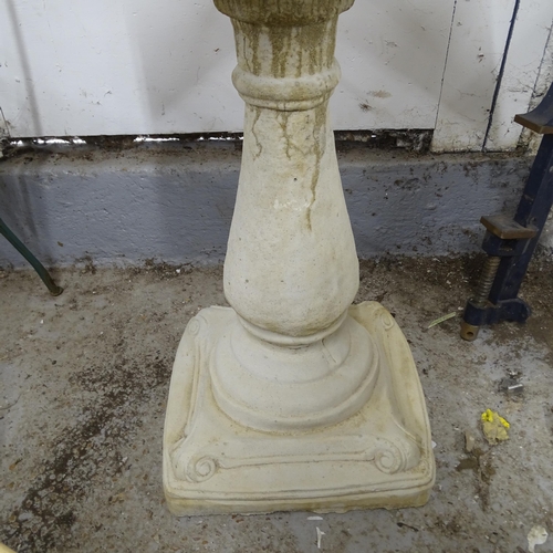 2736 - A 2-sectional concrete garden bird bath, with Gothic style hexagonal top, 46cm x 68cm