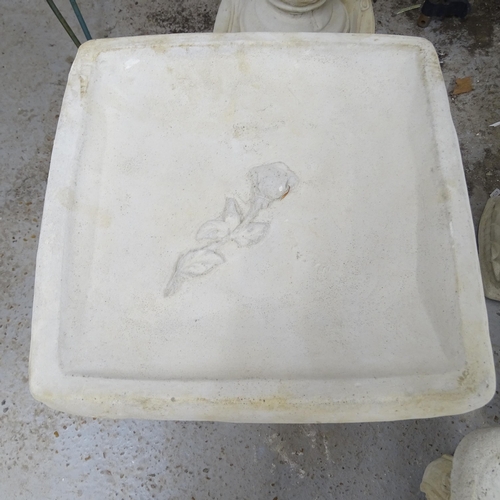 2737 - A 2-section concrete bird bath, with rose design, 42cm x 50cm