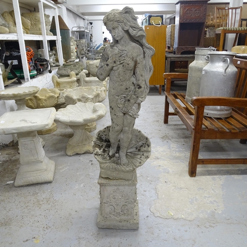 2738 - A concrete statue depicting a nude female figure, on associated base, figure 80cm, base 25cm x 30cm