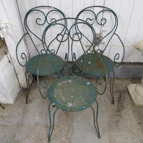 2739 - 3 green painted garden chairs, 50cm x 90cm x 55cm