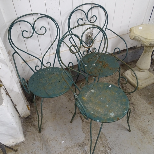 2739 - 3 green painted garden chairs, 50cm x 90cm x 55cm