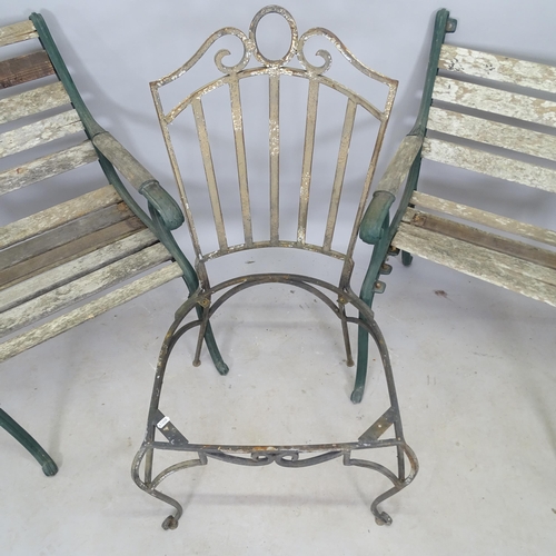 2741 - A pair of green painted cast-iron garden seats, 65cm x 80cm x 65cm, and a cast-iron garden seat, 55c... 