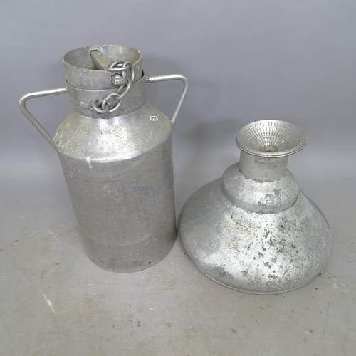 2744 - A galvanised milk churn, 40cm x 52cm, and a galvanised filter funnel, 40cm x 36cm