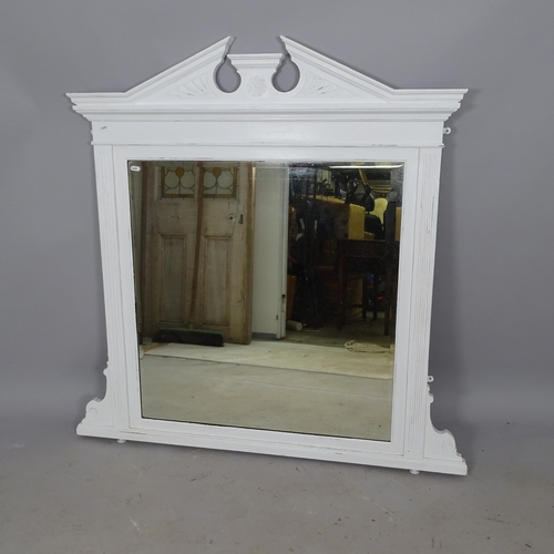 2750 - A Victorian white painted over mantel mirror, W124cm, H125cm