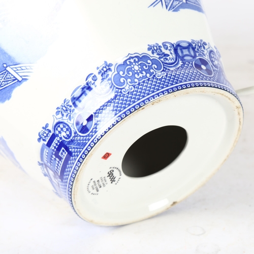 815 - A Spode china Oriental design blue and white pattern lamp with shade, height including shade 60cm