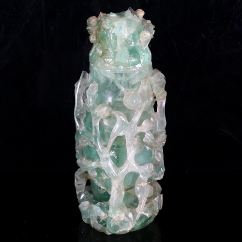 821 - A large Chinese fluorite 'Blossom' jar and cover, height 30cm