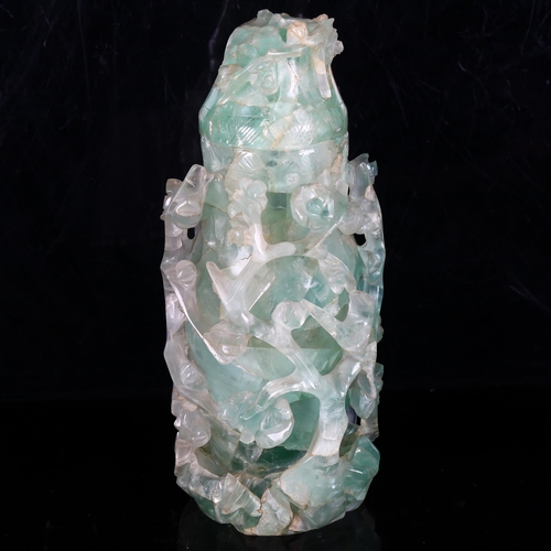 821 - A large Chinese fluorite 'Blossom' jar and cover, height 30cm