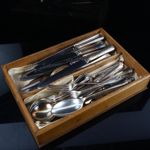 1004 - ROBERTS & BELK LTD - a suite of silver plated cutlery, including fish servers and 2 serving spoons f... 