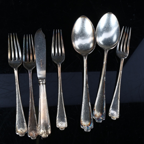 1004 - ROBERTS & BELK LTD - a suite of silver plated cutlery, including fish servers and 2 serving spoons f... 