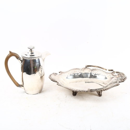 1016 - A Victorian Sheffield plate coffee jug, and a silver plated swing-handled basket with shaped and pie... 