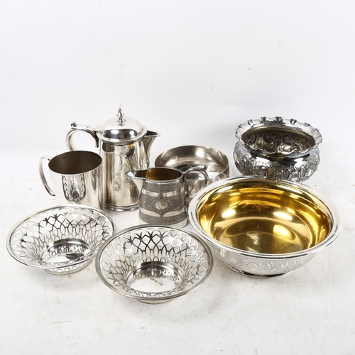 1021 - A group of silver plated items, to include a Christofle bowl, James Dixon & Sons milk jug, a pair of... 