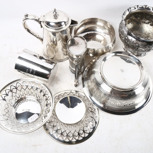 1021 - A group of silver plated items, to include a Christofle bowl, James Dixon & Sons milk jug, a pair of... 