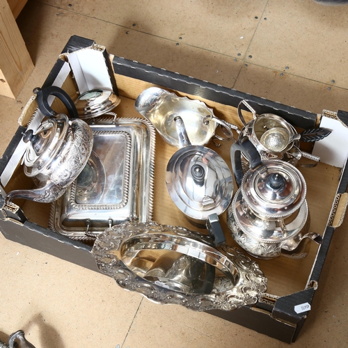 1037 - 4-piece silver plated tea and coffee set, an Art Deco plated teapot, tureen and cover etc (boxful)