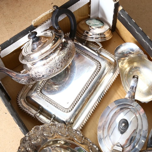 1037 - 4-piece silver plated tea and coffee set, an Art Deco plated teapot, tureen and cover etc (boxful)