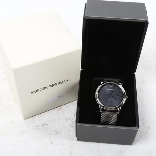 1051 - EMPORIO ARMANI - a stainless steel quartz bracelet watch, ref. AR-110069, black and grey dial with s... 