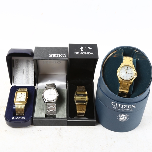 1055 - CITIZEN - a gent's Citizen Ecodrive WR50 gold plated wristwatch, original box, working order, and 3 ... 