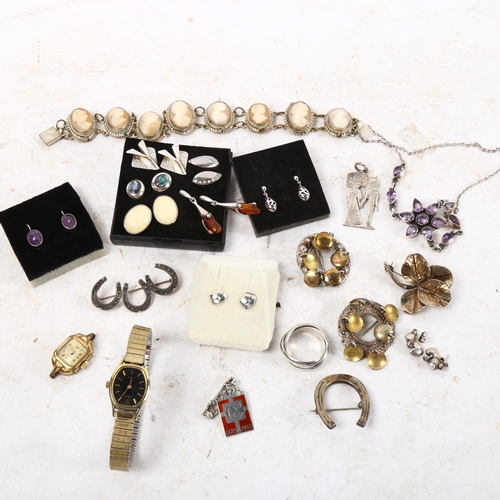 1065 - Various silver costume jewellery, Folk Art brooches, earrings etc