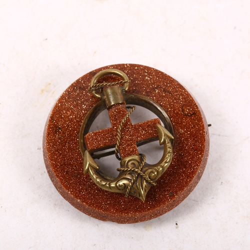 1068 - A Victorian gold stone brooch, with central anchor motif