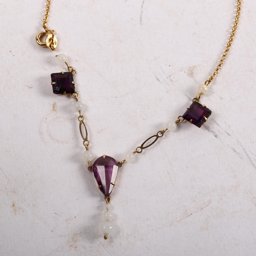 1072 - A delicate 9ct gold amethyst and pearl set necklace