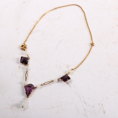 1072 - A delicate 9ct gold amethyst and pearl set necklace