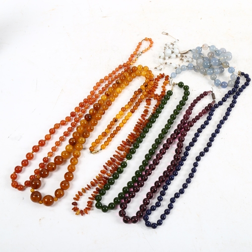 1083 - 8 various bead necklaces, including amber, agate etc