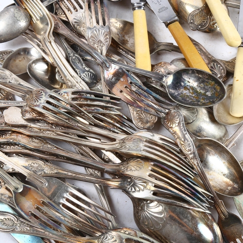 1085 - A quantity of King's pattern silver plated cutlery, including pair of ladles etc (boxful)