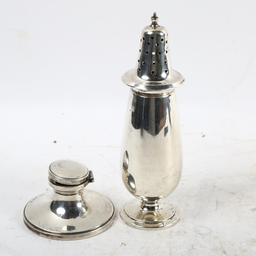 1104 - A small silver Capstan inkwell, and a silver sugar sifter