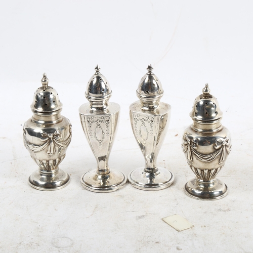 1108 - 4 small engraved and embossed silver pepper pots